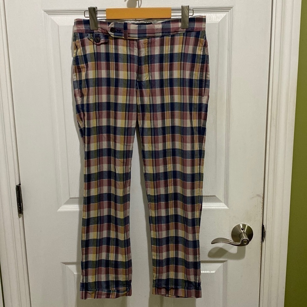 Ralph Lauren Sport Golf Pants Women’s Size 4 Pink Blue Plaid Cotton Cuffed Crop
